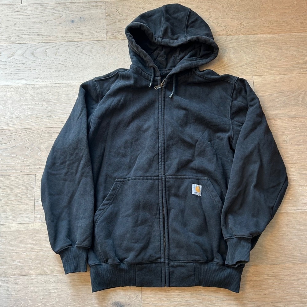 Carhartt Mens Black Loose Fit Full Zip Hoodie Midweight Sweatshirt Size M 0638